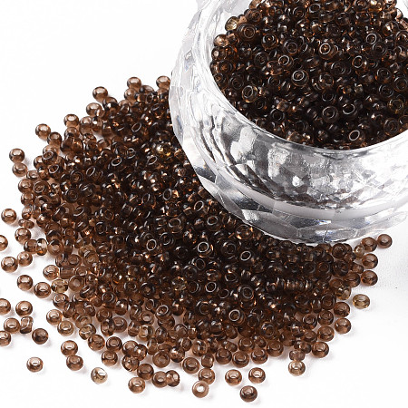 FGB 11/0 Transparent Glass Seed Beads, Round, Coffee, 2x1.5mm, Hole: 0.8mm, about 3000pcs/50g