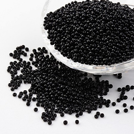 FGB 11/0 Round Glass Seed Beads, Baking Paint, Black, 2x1.5mm, Hole: 0.7mm, about 3300pcs/50g