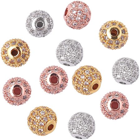 NBEADS 12 Pcs 6mm Round Brass Zirconia Beads 3 Colors Micro Pave Cubic Zirconia Ball Spacer Beads for Jewelry Making