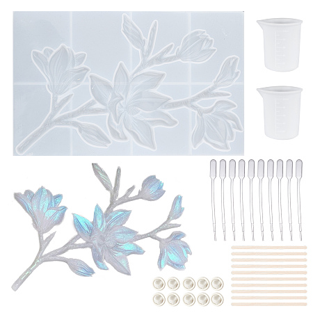 SUNNYCLUE DIY Epoxy Resin Craft Kits, including Flower Silicone Molds, Disposable Latex Finger Cot, Disposable Plastic Transfer Pipettes, Measuring Cup and Wooden Mixing Sticks