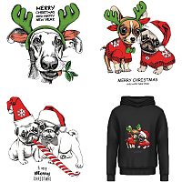 CREATCABIN 3pcs Merry Christmas Iron On Stickers Set Dogs Heat Transfer Patches Clothing Design Washable Heat Transfer Stickers Decals for Clothes T-Shirt Jackets Hat Jeans Bags DIY Decorations
