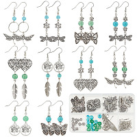 SUNNYCLUE DIY Butterfly Dragonfly Earring Making Kits, Including Alloy Pendant & Beads, Synthetic Turquoise & Glass & Acrylic Beads, Brass Earring Hooks, Antique Silver, 164Pcs/box