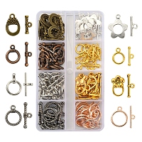 74Set 8 Style Tibetan Style Alloy Toggle Clasps, Cadmium Free & Lead Free, Ring & Bar, Mixed Color, Ring: 17x12x4mm, Bar: 8x19x4mm, Hole: 2mm