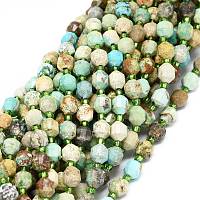 Honeyhandy Natural Turquoise Beads Strands, with Seed Beads, Faceted, Bicone, Double Terminated Point Prism Beads, 5~7x6mm, Hole: 0.8mm, about 48pcs/strand, 15.55 inch(39.5cm)