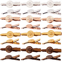 SUNNYCLUE Hair Accessories Iron Alligator Hair Clip Findings, with Brass Flat Cabochon Bezel Settings, Mixed Color, 35x4mm; Flat Round: 12mm; 4 colors, 6pcs/color, 24pcs