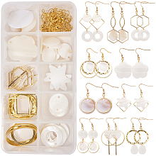 SUNNYCLUE DIY Earring Making, with Brass Linking Rings & Earring Hooks, Shell Pendants, 304 Stainless Steel Pendants & Linking Ring, Golden, 135x70x30mm