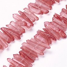 Arricraft Natural Quartz Crystal Beads Strands, Dyed, Pillar, Cerise, 15~30x4~8x4~7mm, Hole: 1mm, 8 inches