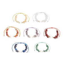 Honeyhandy Natural Tumbled Gemstone Chip Beaded Bracelet Making, Adjustable Nylon Thread Braided Bead Link Bracelet Making, 5.12~12.20 inch(13~31cm), 7 colors, 1pc/color, 7pcs/set