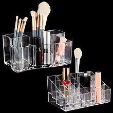 PandaHall Elite 2 Pack Makeup Brush Holders, 24 Girds Lipsticks Holder 6 Slots Acrylic Eyebrow Pen Storage Container Makeup Brushes Display Organizer for Cosmetics Lipgloss Lipstick Tubes Small Tools