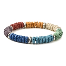 Honeyhandy Dyed Natural Lava Rock Disc Beaded Stretch Bracelet, Colorful, Inner Diameter: 2-1/8 inch(5.35cm)