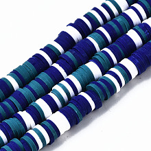 Honeyhandy Handmade Polymer Clay Beads Strands, for DIY Jewelry Crafts Supplies, Heishi Beads, Disc/Flat Round, Blue, 6x0.5~1mm, Hole: 1.8mm, about 290~320pcs/strand, 15.75 inch~16.14 inch(40~41cm)