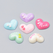 Honeyhandy Resin Cabochons, Heart with Word Love, Valentine's Day Jewelry Making, Mixed Color, 16.5x21~22x6.5mm