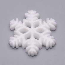 Honeyhandy Resin Cabochons, with Glitter Powder, Christmas, Snowflake, Snow, 27.5x25x4mm