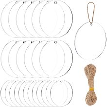 BENECREAT 30PCS Acrylic Keyring Blanks 2" Diameter Flat Round Acrylic Clear Keychain Blanks(2.2/3mm Thick) with 10m/bundle Hemp Cord for DIY Projects and Crafts