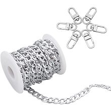 FINGERINSPIRE 16 Feet Large Aluminium Curb Chains Unwelded Twisted Link Chains DIY Cable Chains with Spool and Zinc Alloy Swivel Clasps for Making Bags Silver, 0.5x0.4x0.1 Inch Each Ring