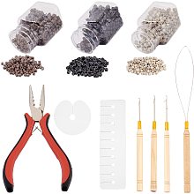 NBEADS Hair Extension Tool Kit, with PVC Protect Shields, Aluminium Micro Rings, Ferro-Nickel Hair Pliers, Wood Handle Iron Crochet Hook Needles for Beads Dreadlock Wig Hair Extensions Making