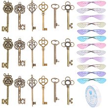 SUNNYCLUE 61Pcs Skeleton Key Pendant 6 Colors Dragonfly Wings Charms DIY Jewelry Making Kit Flying Wing Charm with 11 Yards Elastic Crystal String for Women DIY Jewelry Making Home Party Decor