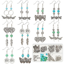 SUNNYCLUE DIY Butterfly Dragonfly Earring Making Kits, Including Alloy Pendant & Beads, Synthetic Turquoise & Glass & Acrylic Beads, Brass Earring Hooks, Antique Silver, 164Pcs/box