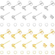 UNICRAFTALE 120Pcs 2 Colors Iron Ball Post Stud Earring Findings Round Ear Pin with 120pcs Open Jump Rings Hypoallergenic Golden Ear Stud Findings for Jewelry Earring Making