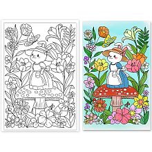 GLOBLELAND 1Sheet Rabbit and Flower Clear Stamp Fairy Tale Background Transparent Silicone Stamp Mushroom Clear Stamp for Scrapbook Journal Easter Card Making 4.3 x 6.3 inch