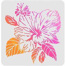 FINGERINSPIRE Hibiscus Drawing Painting Stencils Templates (11.8x11.8inch) Plastic Hibiscus Stencils Decoration Square Hibiscus Stencils for Painting on Wood, Floor, Wall and Fabric