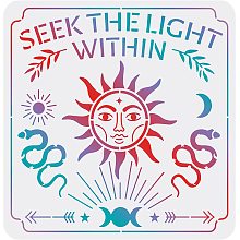 FINGERINSPIRE Sun Face Art Stencils for Painting Template, 11.8x11.8 Inch Reusable DIY Art and Craft Stencils, Seek The Light Within Stencil Drawing on Wood, Canvas, Fabric, Walls and Furniture