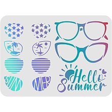 FINGERINSPIRE Hello Summer Stencil 11.7x8.3inch Sunglasses Drawing Stencil Reusable Summer Theme Stencil Happy Summer Stencil for Painting on Wood, Tile, Paper, Fabric, Floor and Wall