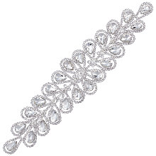 CRASPIRE Bridal Wedding Applique Rhinestone Applique Silver Crystal Pearl Sash Applique Leaf Rhinestone Iron on Patch Rhinestone Hot Fix Applique for Prom Clothes Dress Belt Headpieces