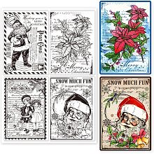 GLOBLELAND Retro Christmas Background Clear Stamps for Card Making Santa Claus Poinsettia Transparent Silicone Stamps for DIY Scrapbooking Supplies Embossing Paper Card Craft Album Decor