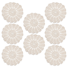 GLOBLELAND 8 Pcs Vintage Cloth Lace Placemats Crochet Flower Coaster Cornsilk Round Dolies Beige Vintage Handmade Lace Table Mat Macrame Placemats for Cup Glass