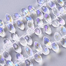 Honeyhandy Electroplate Glass Faceted Teardrop Beads Strands, Top Drilled Beads, AB Color Plated, Clear AB, 11.5~13x6mm, Hole: 1mm, about 100pcs/strand, 16.5 inch