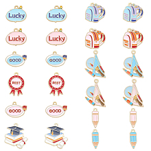 CHGCRAFT 24Pcs 12 Style School Supplies Theme Alloy Enamel Pendants, Golden, Mixed Shapes, Mixed Color, 15~28x6.5~21.5x1.2~1.3mm, Hole: 1.6mm, 2pcs/style