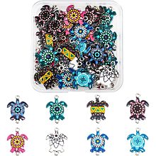 SUPERFINDINGS 48Pcs 8 Colors Alloy Enamel Connector Charms Sea Turtle Connector Charm with Double Loops 24x18mm Platinum Tortoise Link Connectors for Bracelet Earring Jewelry Making, Hole: 1.8mm