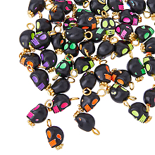 HOBBIESAY 200Pcs Skull Acrylic Pendants, with Alloy Findings, Mixed Color, Golden, 16x18x8mm, Hole: 2mm