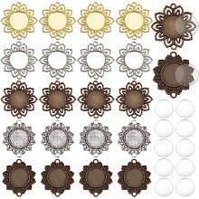 PandaHall Elite 30pcs Blank Bezel Pendant Trays, Vintage Flower Cabochon Bracelet Blanks Tibetan Jewelry Connectors with Round Glass Cabochons for Necklace Bracelet Earring Making, 3 Colors