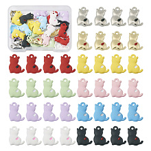 40Pcs 10 Styles Spray Printed Alloy Pendants, Cat, Mixed Color, 15.5x11.5x2.5mm, Hole: 1.5mm, 4pcs/Style