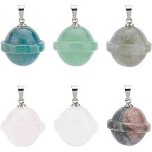 UNICRAFTALE 6Pcs 6 Colors Natural Stone Pendants 22.5mm Planet Quartz Pendants Rose Quartz Gemstone Dangle Charms Green Aventurine Necklace Pendants Quartz Crystal Earring Charms for Jewelry Making