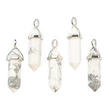 Honeyhandy Natural Howlite Pendants, with Platinum Tone Brass Findings, Bullet, 39.5x12x11.5mm, Hole: 4.5x2.8mm