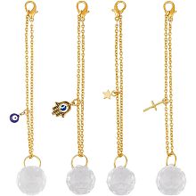 SUPERFINDINGS 4Pcs 4 Style Clear Glass Teardrop Hanging Suncatchers with Lobster Clasp Golden Chain Glass Pendant Suncatchers Beads with Evil Eye Star Cross Hamsa Hand Charm