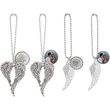 SUPERFINDINGS 2 Styles 4 Sets Angel Wing Sublimation Trays Pendants Set Tibetan Style Alloy Blank Hot Transfer Printing Tray Bezel Pendant Decoration Antique Silver Hanging Charm for Keyring Making