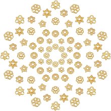 SUNNYCLUE 80Pcs 10 Style Flower Bead Caps 18K Gold Plated Flower Bead Caps Spacer Beads Tibetan Style Flower Bead End Caps Spacers for Jewelry Making