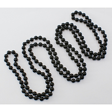 Honeyhandy Glass Pearl Beaded Necklaces, 3 Layer Necklaces, Black, Necklace: about 58 inch long, Beads: about 8mm in diameter