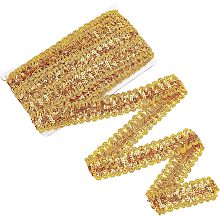 Arricraft 14 Yards × 1.42 Inch Sequin Ribbon, Golden Paillette Fabric Ribbon Flat Glitter Stretch Metallic Applique Trim for Dress Embellish Headband Dancing Costume Stage Garments Decoration