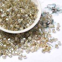 Glass Seed Beads, Transparent Lustered Glass, Square Hole, Square, Dark Khaki, 4x4x4mm, Hole: 1.2mm, 5000pcs/pound