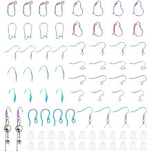 Arricraft 72 Pcs Stainless Steel Earring Hooks, 12 Styles Rainbow Color Earring Making Kit Assorted Ear Wires Fish Earring Hooks with Ear Nuts for DIY Jewelry Making