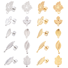 DICOSMETIC 20Pcs 5 Style 2 Colors Stainless Steel Leaf Stud Earring Findings with Ear Nuts Maple Leaf Stud Earrings Hypoallergenic Stud Earrings for DIY Jewelry Making Craft