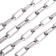 Honeyhandy 304 Stainless Steel Paperclip Chains, Flat Oval, Drawn Elongated Cable Chains, with Spool, Unwelded, Stainless Steel Color, Link: 18x7x1.6mm, about 32.8 Feet(10m)/roll