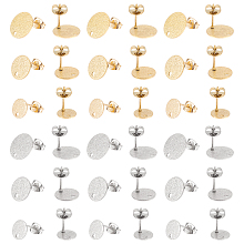 Unicraftale 36Pcs 6 Styles 304 Stainless Steel Stud Earring Findings, with Ear Nuts, Textured Flat Round, Golden & Stainless Steel Color, 8~12x1mm, Hole: 1.4mm, Pin: 0.8mm, 6pcs/style