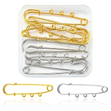 Honeyhandy 8Pcs 2 Colors Stainless Steel Safety Pins, Kilt Pins with 3 Loop, Golden & Stainless Steel Color, 64x14.6x1.5mm, 4Pcs/color