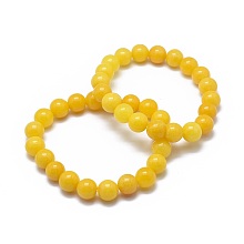 Honeyhandy Natural Yellow Jade Bead Stretch Bracelets, Round, Dyed, 2 inch~2-3/8 inch(5~6cm), Bead: 5.8~6.8mm